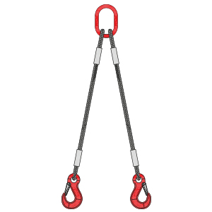 Wire rope slings with hooks|2 legs