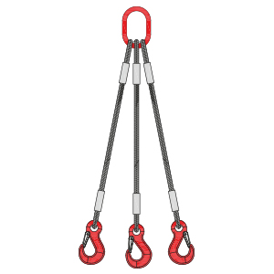 Wire rope slings with hooks|3 legs