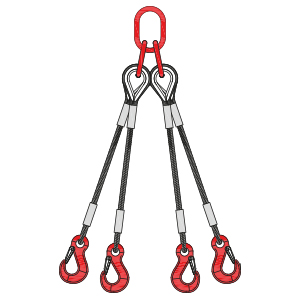 Wire rope slings with hooks|4 legs